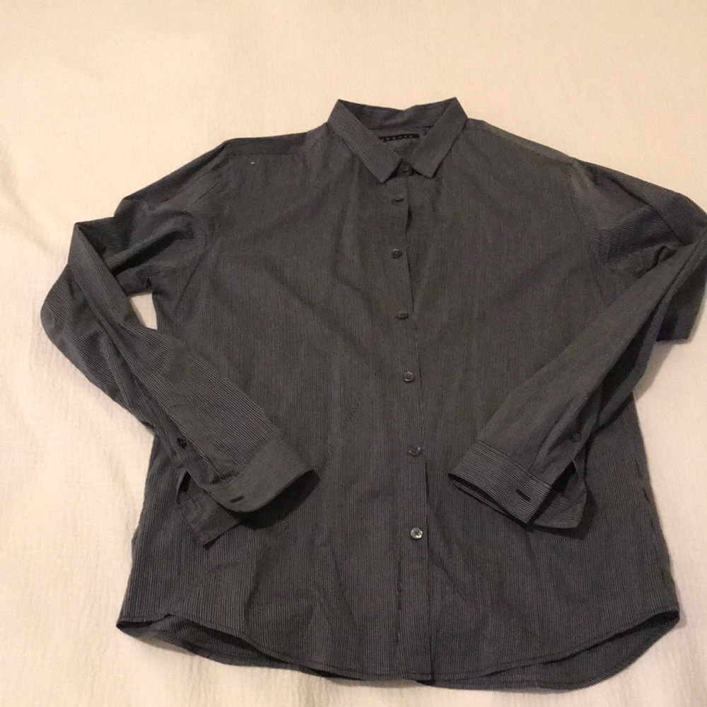 Dark gray striped theory button down dress shirt